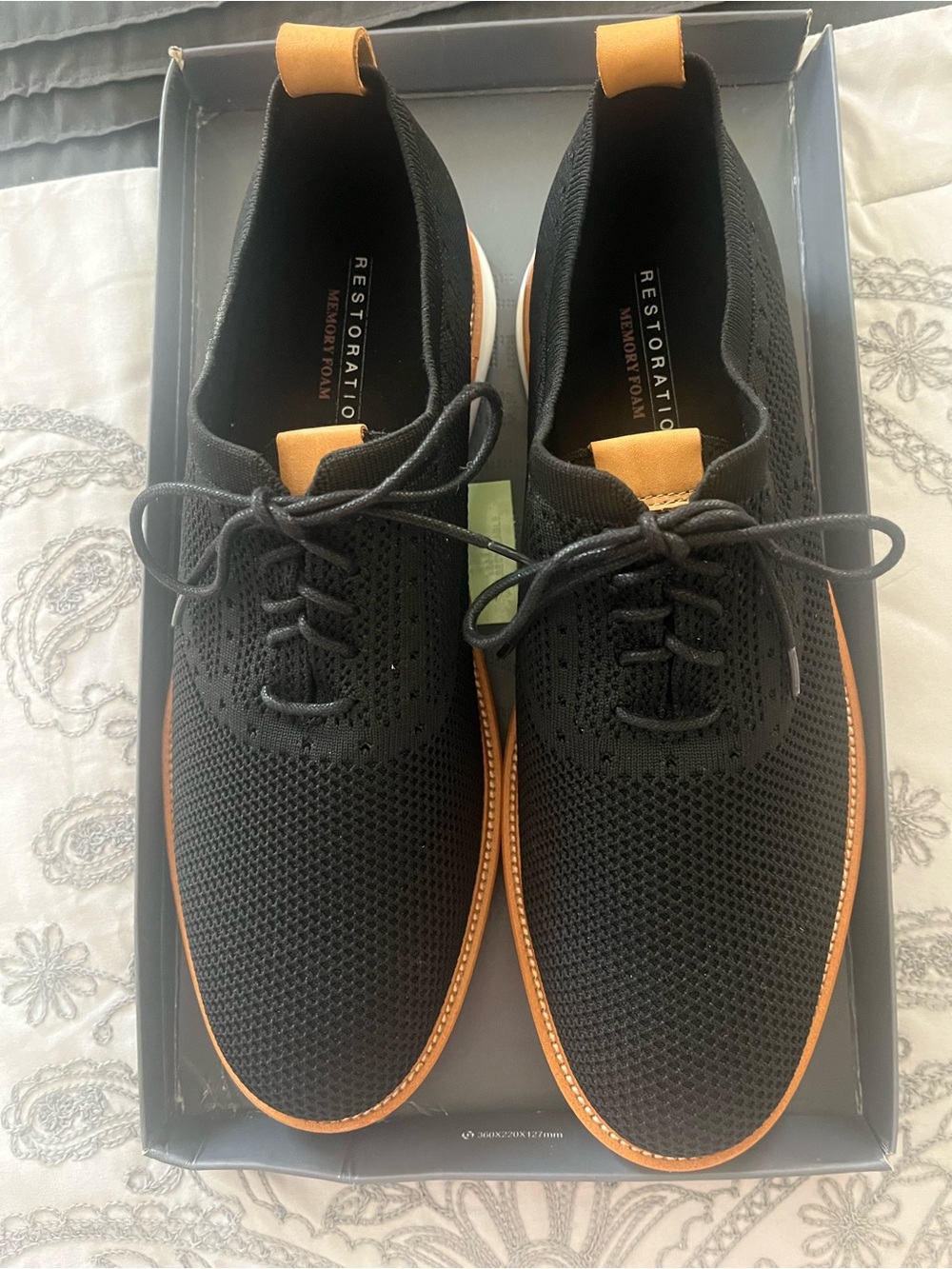 Restoration  Men's Black Knit Lace-Up Shoes with Tan Trim